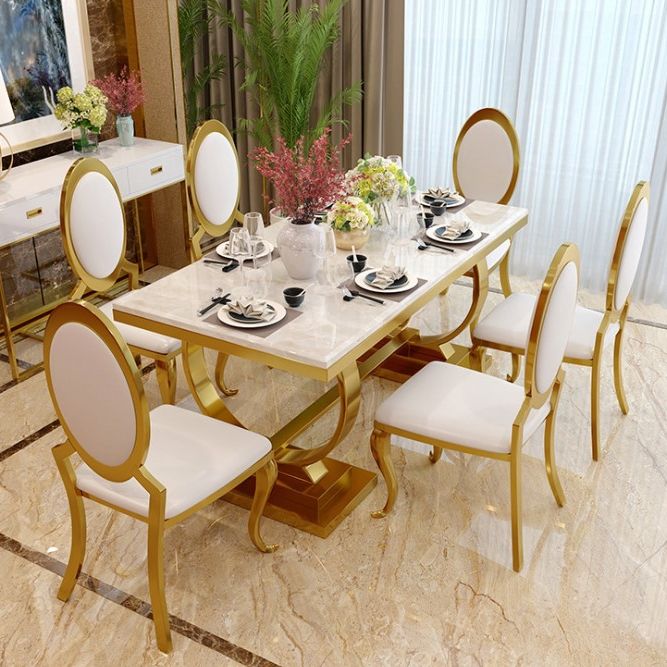 Table à manger rectangulaire bicolore, Table en pierre frittée de luxe avec piédestal