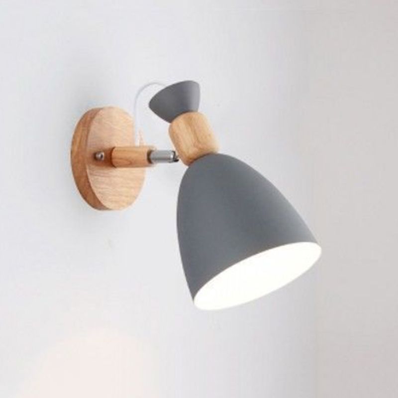 Modern Style Metallic Shade Wall Light Wooden Wall Light Sconce for Kids' Room