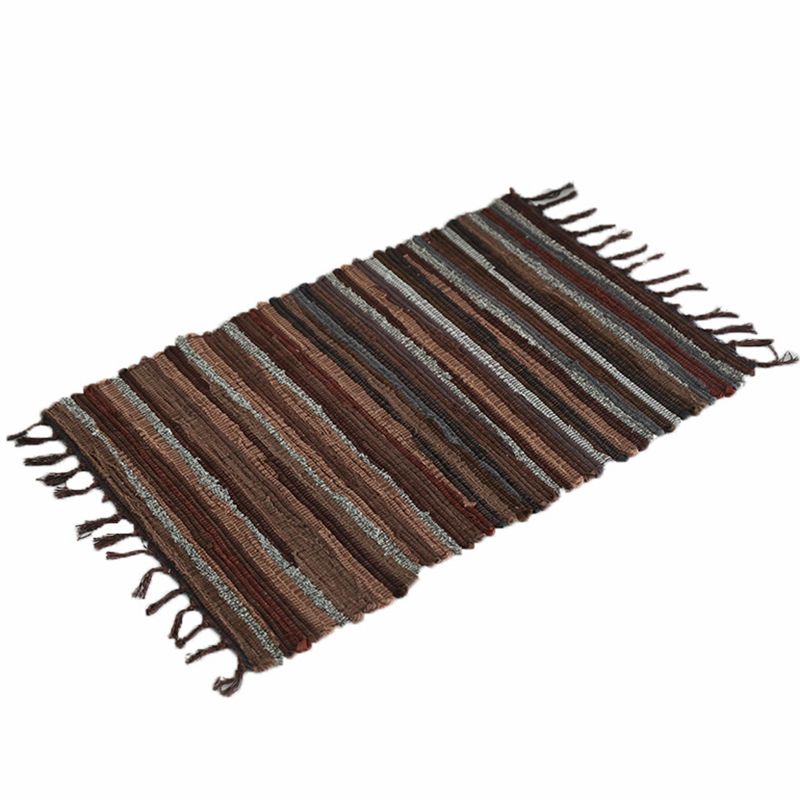 Ethnic Carpet Stripe Pattern Living Room Indoor Rug Cotton Blend Fringe Washable Indoor Rug