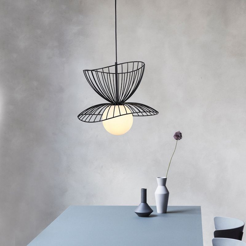 Designer Ball Suspension Lighting Wit glas 1 Licht woonkamer Hanglampje met draadkooi