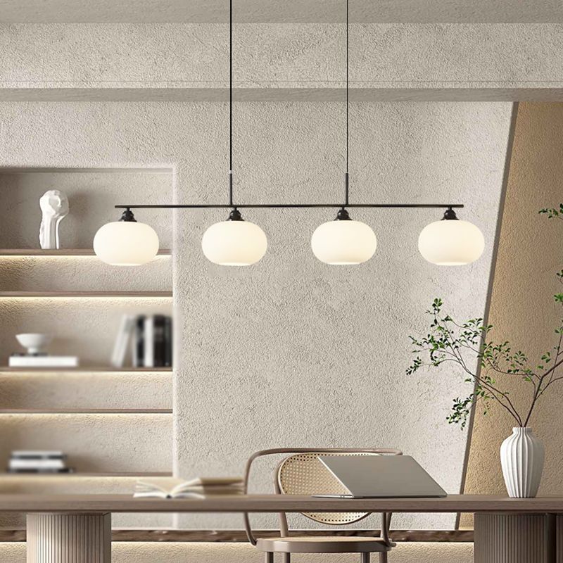 Modern Metal Pendant Light Persimmon Shape Island Light with Glass Shade for Living Room