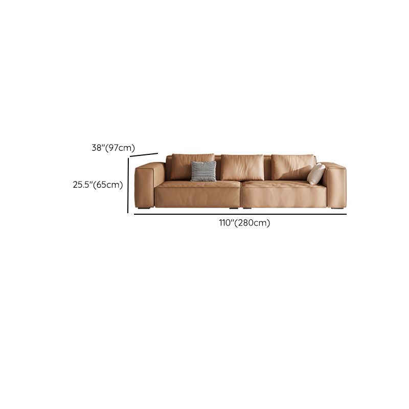 Brown Genuine Leather Square Arm Sofa Modern Style for Bonus Room