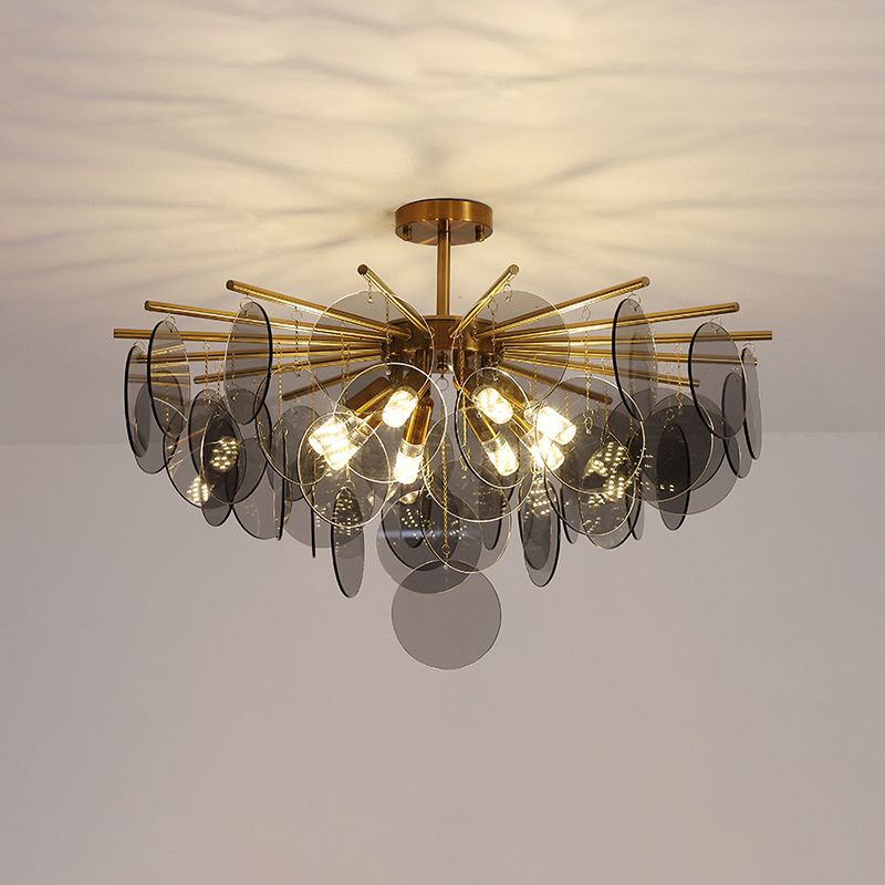 Round Shade Hanging Light Modern Style Glass Chandelier Light for Living Room