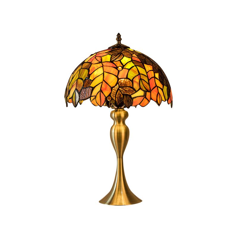 Vintage Dome Table Lamp Single-Bulb Handcrafted Glass Nightstand Lighting with Floral Pattern