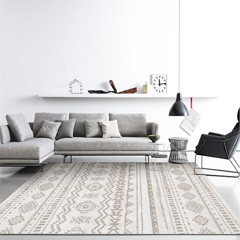 Grey Morocco Area Rug Geometric Pattern Polyester Area Rug Stain Resistant Rug for Home Decor