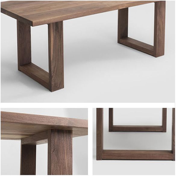 Mesa de comedor de madera maciza industrial mesa rectángulo en marrón con base de pedestal doble