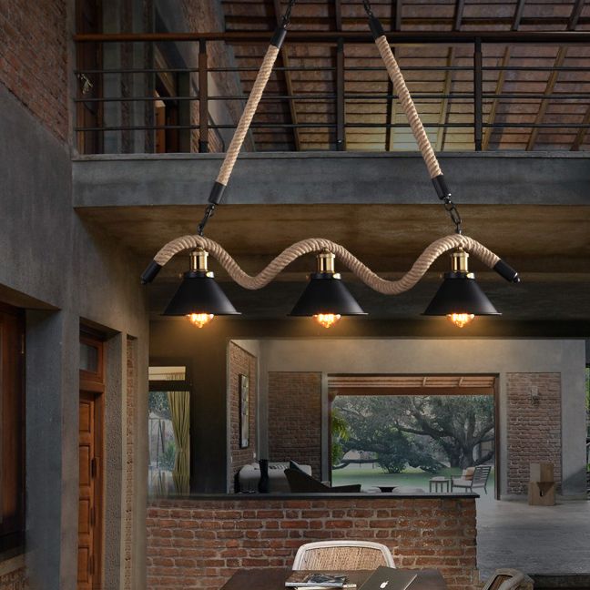 Industrial Hanging Ceiling Light Metal Pendant Lighting Fixtures in Black for Dining Room