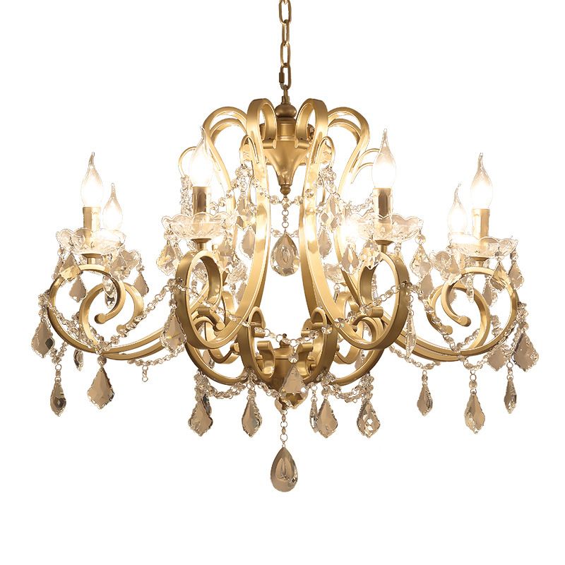 Kristal draperen kroonluchter verlichting rustieke goud scrollende arm eetkamer hanger met kristalval