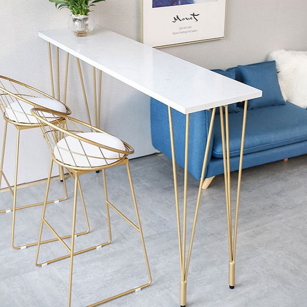 Glam White Wood Counter Table with Rectangle Table Top Gold Legs Table - 42" H