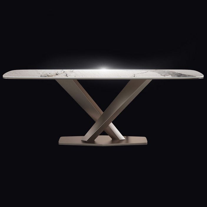 Traditional Luxury Dining Table Rectangle Sintered Stone Dining Table with Rose Gold Frame