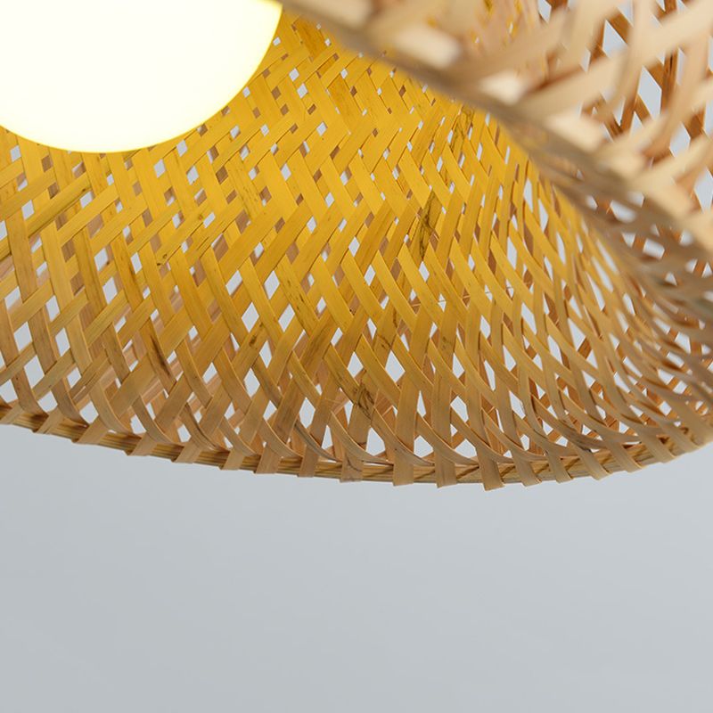 1-Light Beige Bamboo Suspended Lighting Fixture Asia Pendant Light Kit for Tea Room