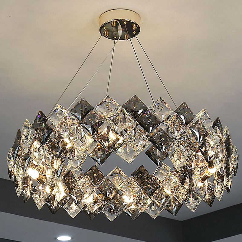 Contemporary Style Wheel Shape Pendant Chandeliers Crystal Chandelier Lights in Grey