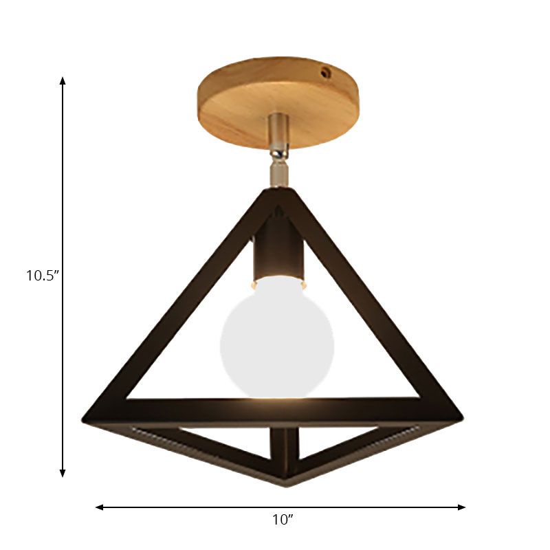 Vintage Style Wire Cage Semi Flush Mount mit Dreiecksschirm 1 Licht Metallhalbbündige Deckenbefestigung in Schwarz/Weiß