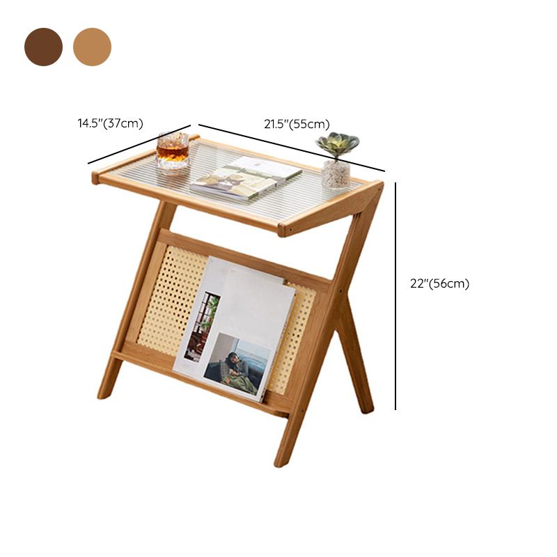 Rectangular Glass Top Side Table Natural/Brown 22.04" Tall End Table