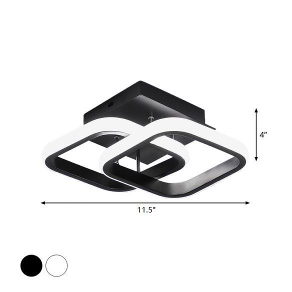 Lámpara de techo pequeña redonda/cuadrada/luna, iluminación LED de montaje semiempotrado de metal moderno en blanco y negro para pasillo