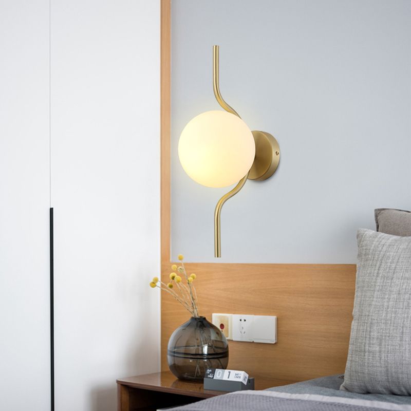 Globe White Glass Wall Mount Light Postmodern 1 Light Sconce Light with Gold Arm and Base