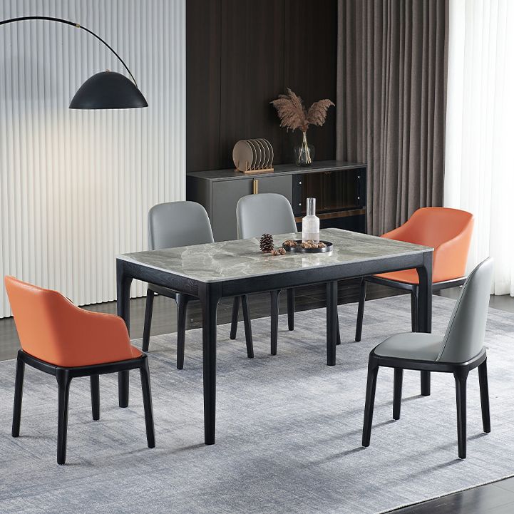 Rectangle Mid-Century Modern Dining Table Two-Color Fixed Table with Sintered Stone