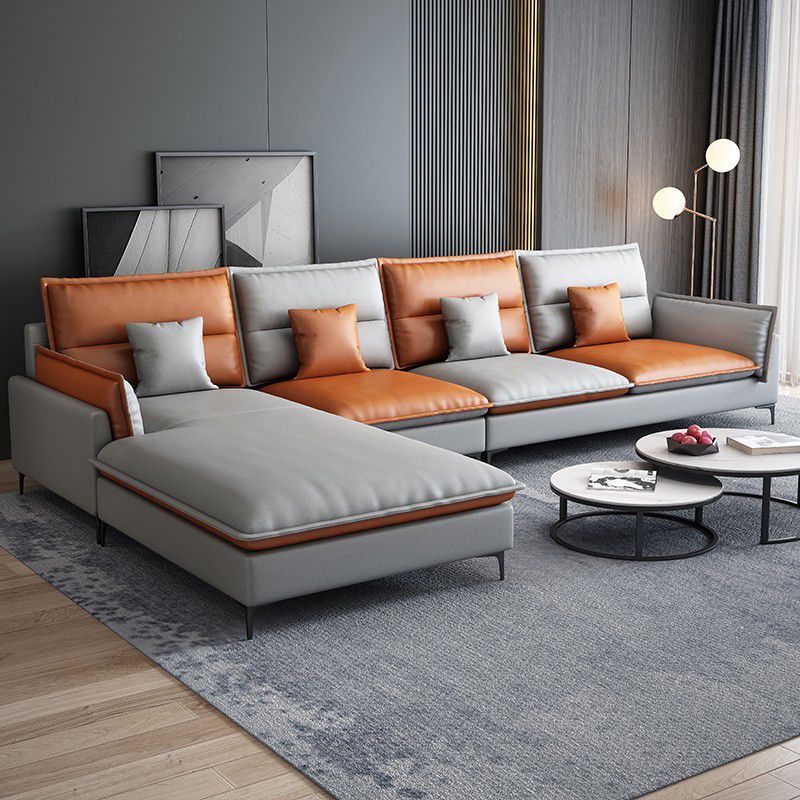 36.61 " H Faux Leather Pillow Top Arm Sofa & Chaise for Living Room