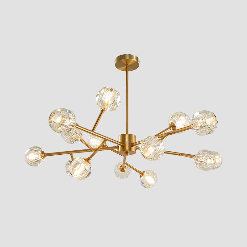 15-Light Dimmable Sputnik Chandelier Modern Linear Gold Ceiling Light With Crystal Shade