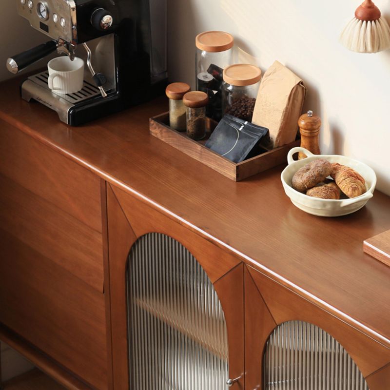 Modern Brown Solid Wood Buffet Sideboard with Glass Door and 3 Drawers