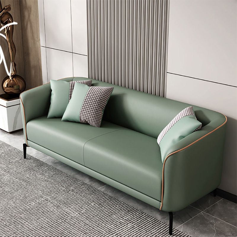 Sloped Arm Single Cushion Sofa Modern 25.2" H Faux Leather Sofa with Pillows
