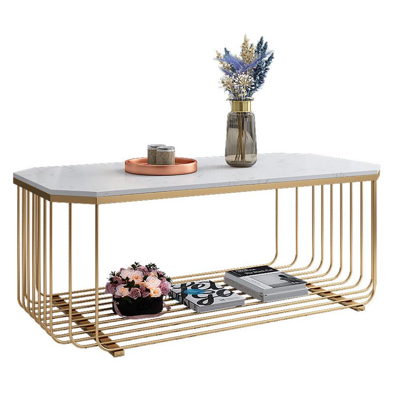 Glass/Marble Top Coffee Table Glam Frame Coffee Cocktail Table