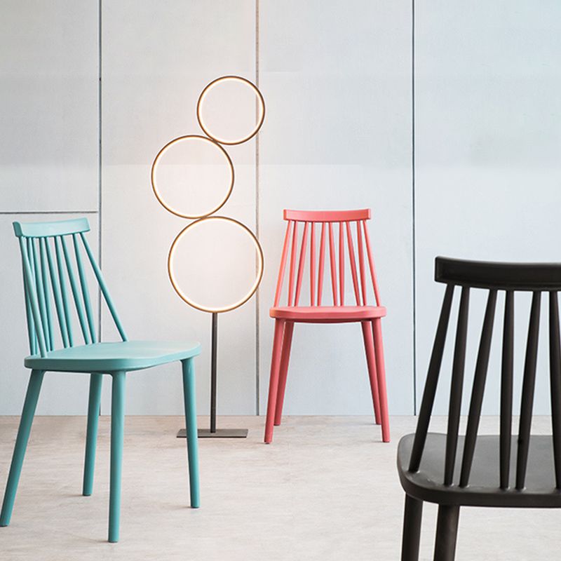 Nordic Style Armless Side Chairs Slat Back Chair with Plastic Legs for Home Use