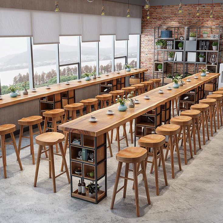 Solid Wood Backless Dining Stool Contemporary Bar Stool with Footrest