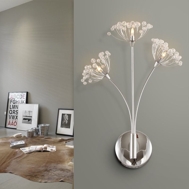Dandelion Wall Splock Light Modern Crystal 3 luces Luz de montaje de pared plateado para espacio de oficina