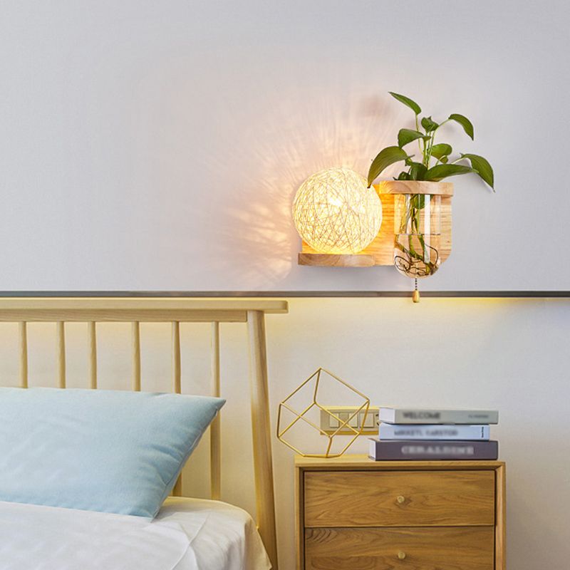 1-Light Wall Sconce Modern Wooden Wall Mount Lamp for Living Room(Plant not included)
