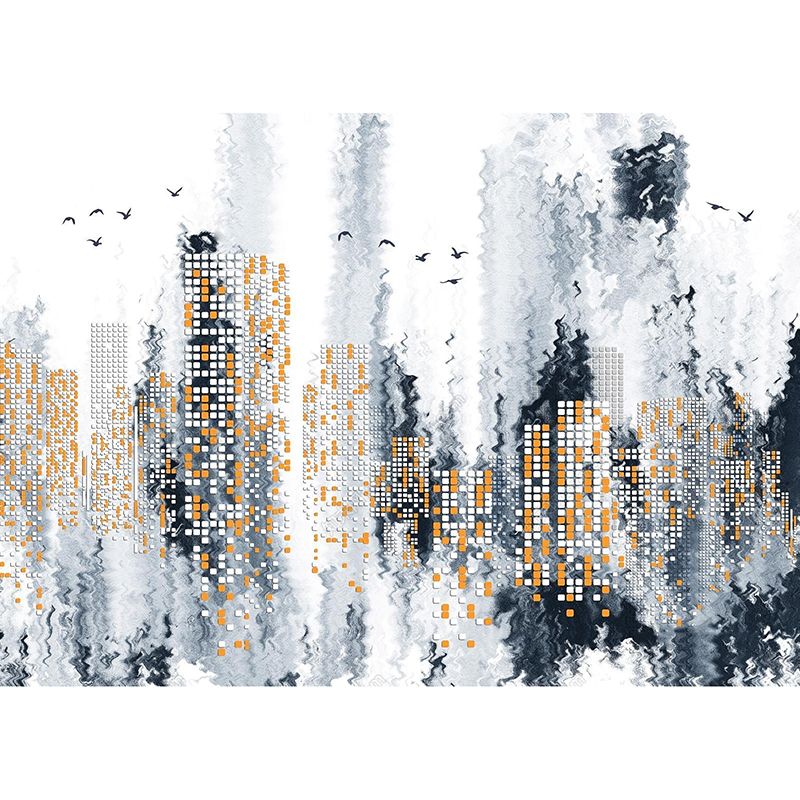 Modern Abstract Mural Wallpaper for Decoration, Grey and Yellow Urban Night Scene, Personalized Size Available