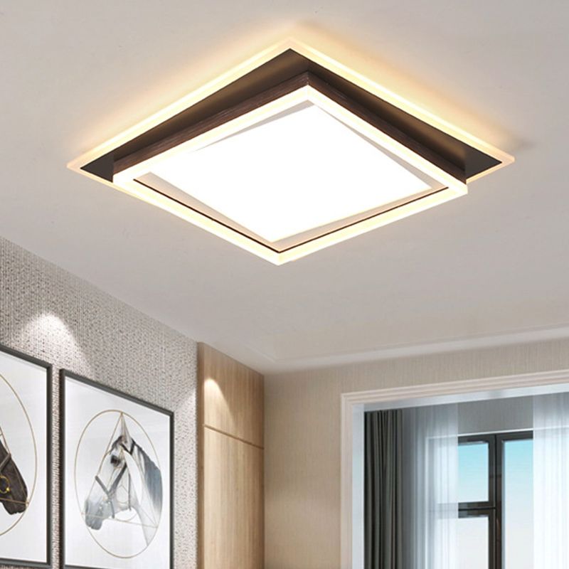 Square/Rectangular Flush Mount Lamp Modern Metal Led White Flush Mount Ceiling Fixture with Recessed Diffuser in White/Warm Light, 16"/19.5"/35.5" Wide