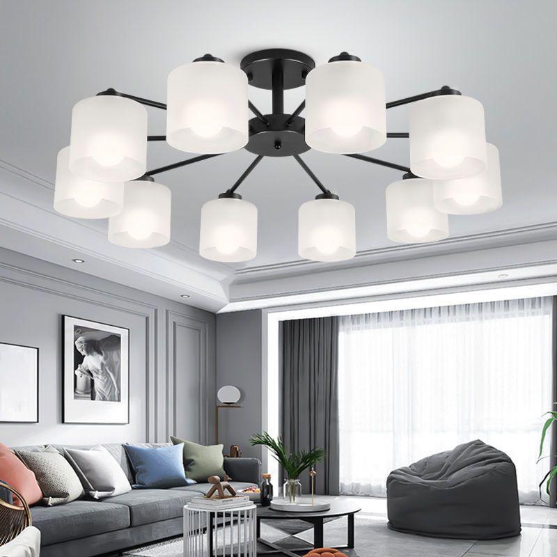 Contemporary Ceiling Lighting Black Semi Flush Mount Fixture with Glass for Living Room