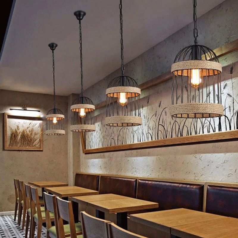 Corda beige a sospensione kit luce uccello gabbia in stile vintage lampada appesa per il ristorante