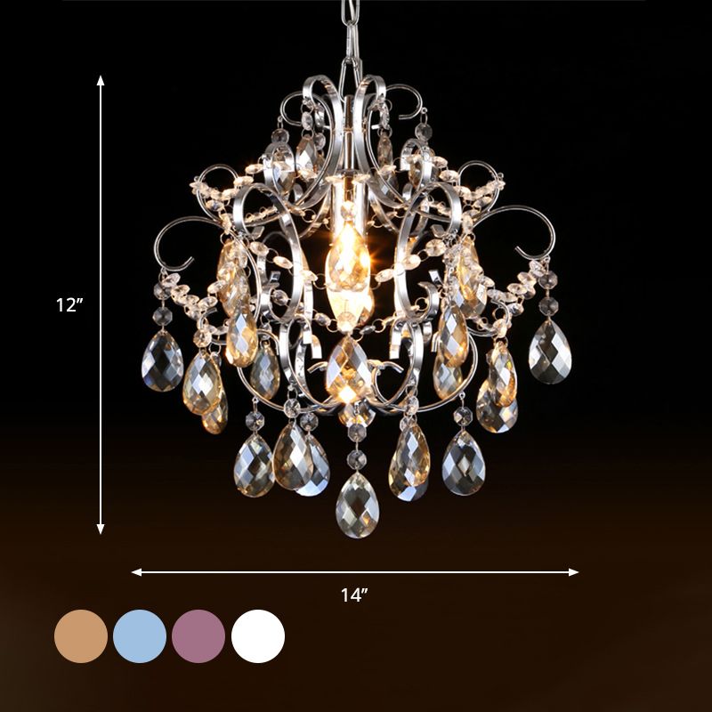 Crystal Drops Chandelier Curved Arm Polish Chrome Finish Chandelier