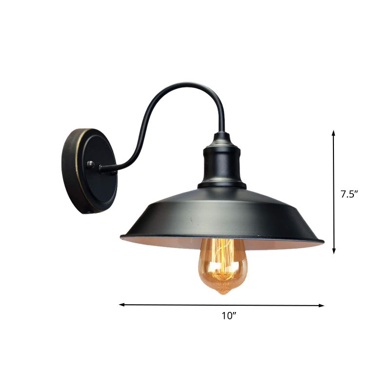 Antiqued Barn Sconce Lighting 1-Head Iron Wall Mounted Lamp in Black with Plug-In Cord