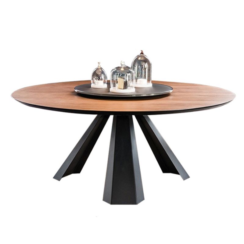 Modern Wood Top Dining Room Collection Round Pedestal Convertible Dining Table