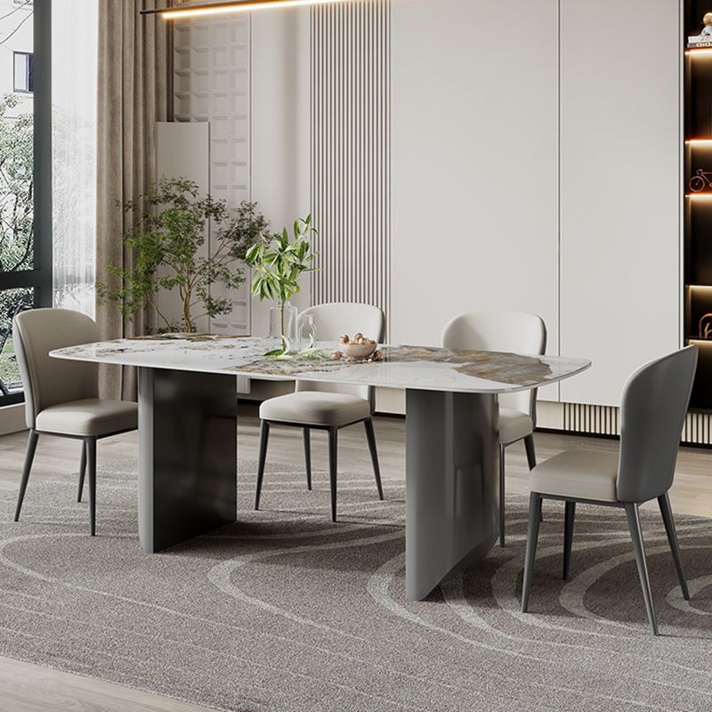 Rectangular Dining Table Set 1/2/5/7 Pieces White Stone Dining Set for Kitchen