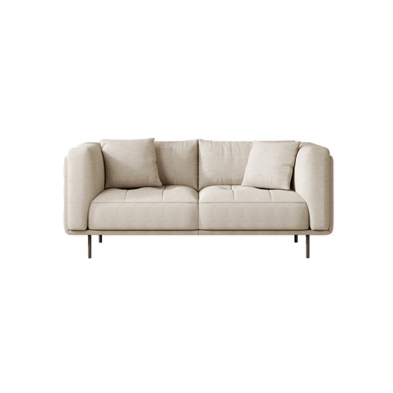 Contemporary Tuxedo Arm Cushions Sofa Faux Leather Standard Sofa with Pillows