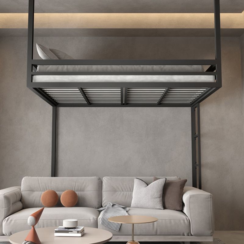 White/Black Loft Bed with Guardrail Metal Kids Bed with Built-In Ladder