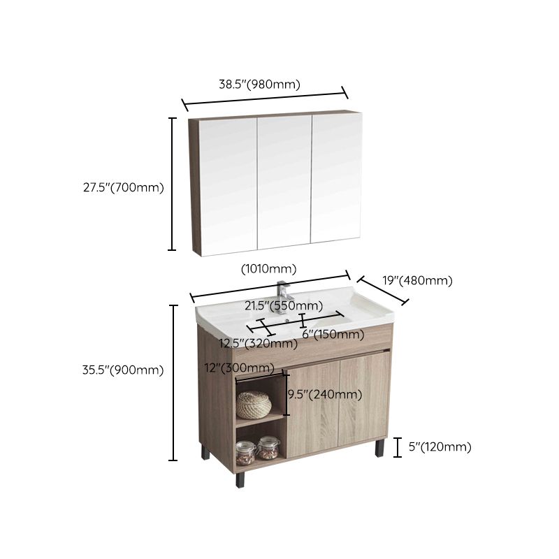 Wood Bathroom Vanity Rectangle Single Sink Mirror Freestanding Vanity Set with 2 Doors