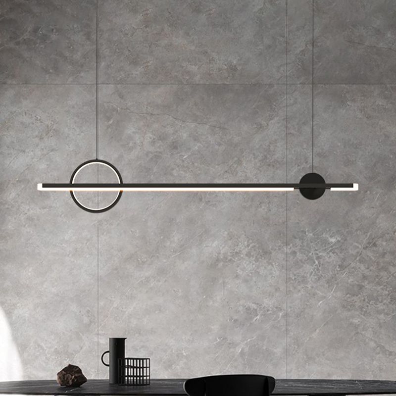 Linear LED Modern Ceiling Pendant Fixture Aluminum Kitchen Island Light in Dark Black