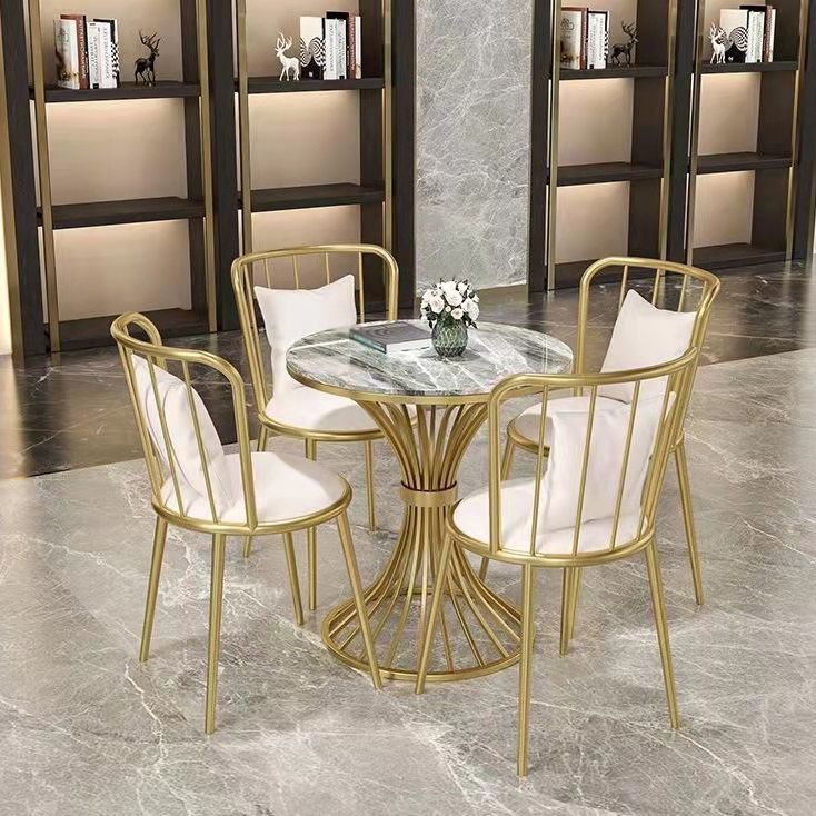 Glam Sintered Stone Dining Room Set with Round Table and Metal Base Formal Dining Table Furniture