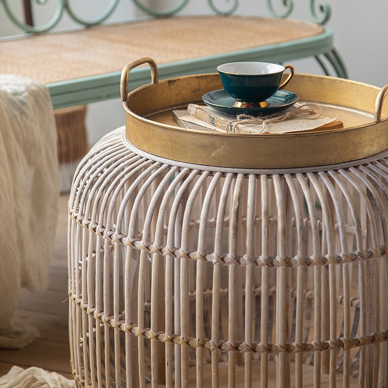 French Country Distressed Rattan Coffee Table Frame Metal Cocktail Table