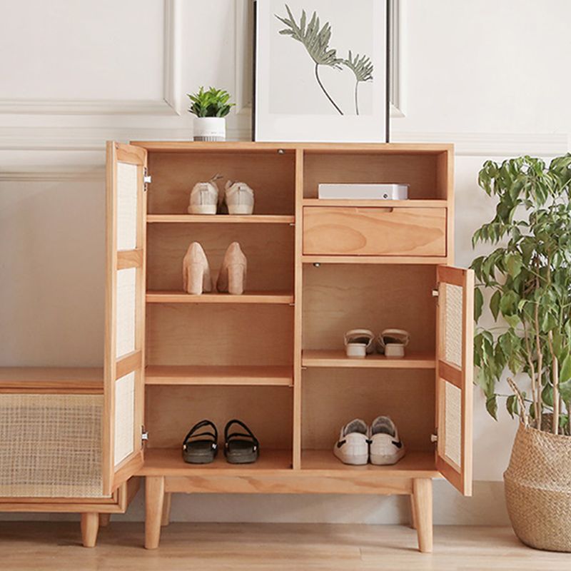 Contemporary Cabinet 4 Shelves With Doors Pine Squared Legs Accent Cabinet