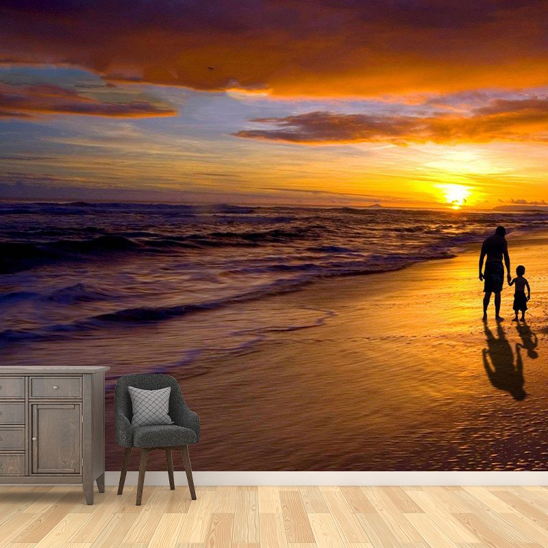 Beach Mural Wall Covering for Bathroom Decorative Mildew Resistant Wallpaper