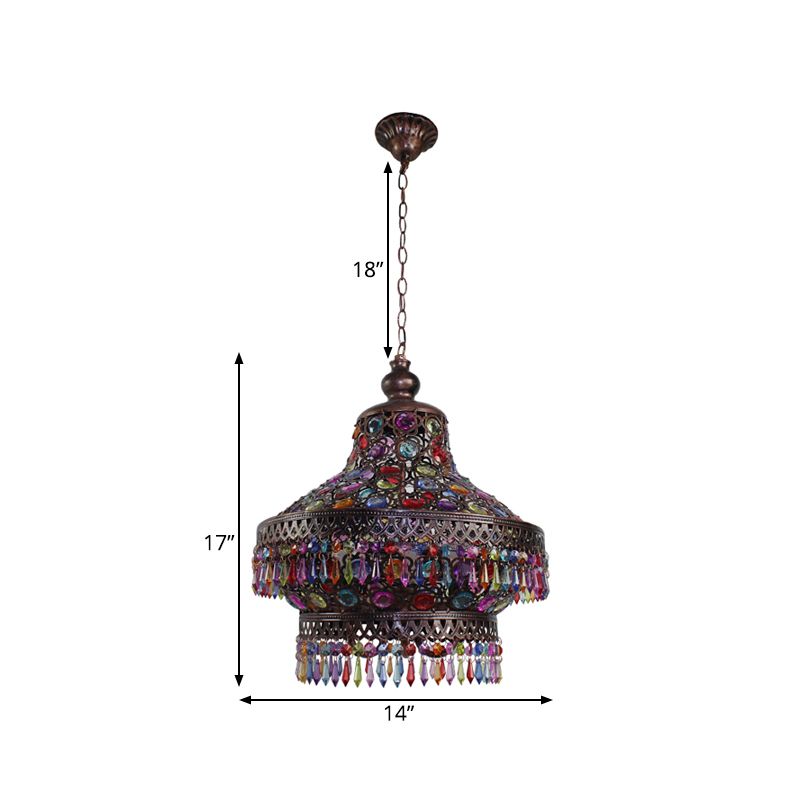 Lantern Living Room Chandelier Lamp Bohemian Metal 3 Lights Copper Pendant Lighting Fixture