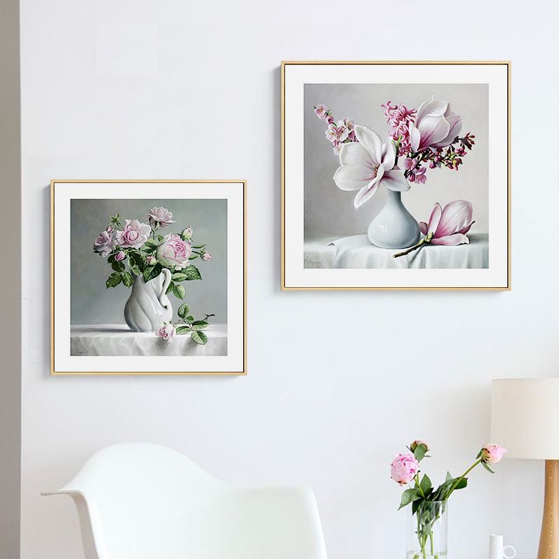 Décoration murale de chambre à coucher en toile de fleurs de style campagnard français, couleur pastel, plusieurs tailles
