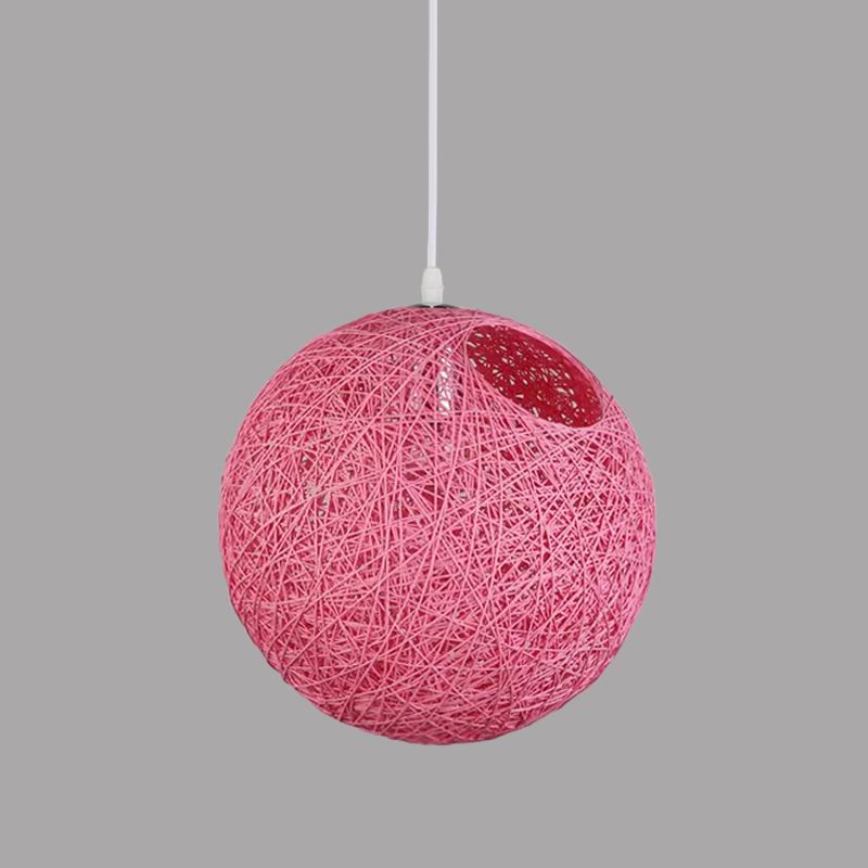 Rattan Globe Suspension Light Contemporary Single-Bulb Blue/Pink/Red Ceiling Pendant Lamp with Cut-out Hole