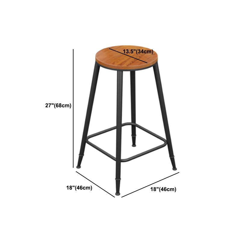 Industrial Metal Armless Bar Stool Wooden Round Bar Chair with Footrest